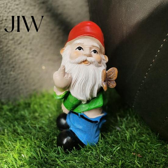 Hand Painted Resin Sculptures Naughty Middle Finger Gnome Statue, Garden Goblin Ornament, Funny Christmas Ornament Gesture Dwarf Decoration