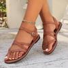 Женские сандалии Женские сандалии на плоской подошве С клипсой для пальца Повседневные римские сандалии 2025 Лето Перекрещенные узкие ремешки Ремешок с пряжкой на щиколотке Женская пляжная обувь