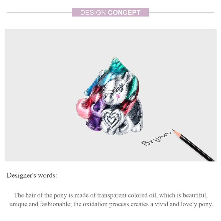 WOSTU Эмалированные милые пони и цветные волосы, подвесные бусины из стерлингового серебра 925 пробы, подходят для оригинального браслета, ювелирные изделия своими руками