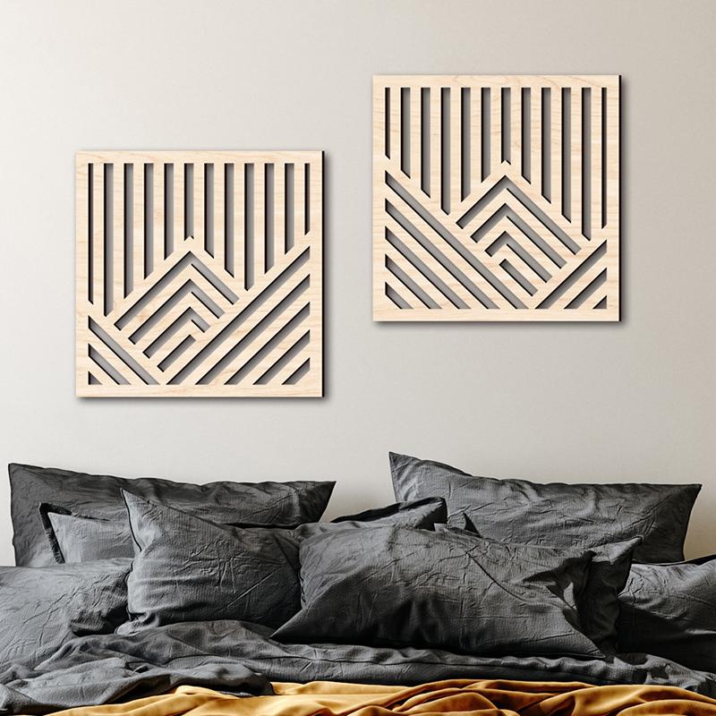 2pcs/set Board Wall Sticker Home Decoration Hollow Wall Sticker Creative Wooden Wall Hanging 3D 3 Colors