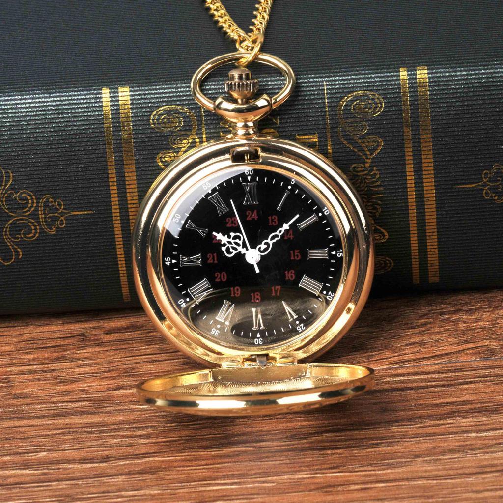 Большие золотые римские кварцевые карманные часы