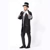 Mens Alice In Wonderland Cosplay Costume Mad Hatter Black White Checkered Fancy Dress Outfit Halloween Party Stage Performance