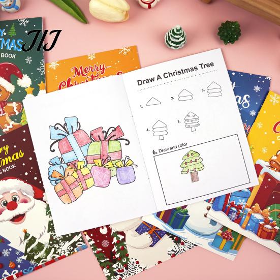 Stocking Stuffers for Kids 8PCS Christmas Themed Coloring Book, Educational Activities Thickened Paper Fun Pages Parties Craft Supplies, Creative