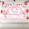 2D Pink Bow Happy Birthday Backdrop for Baby Shower Girl Birthday Party Decoration