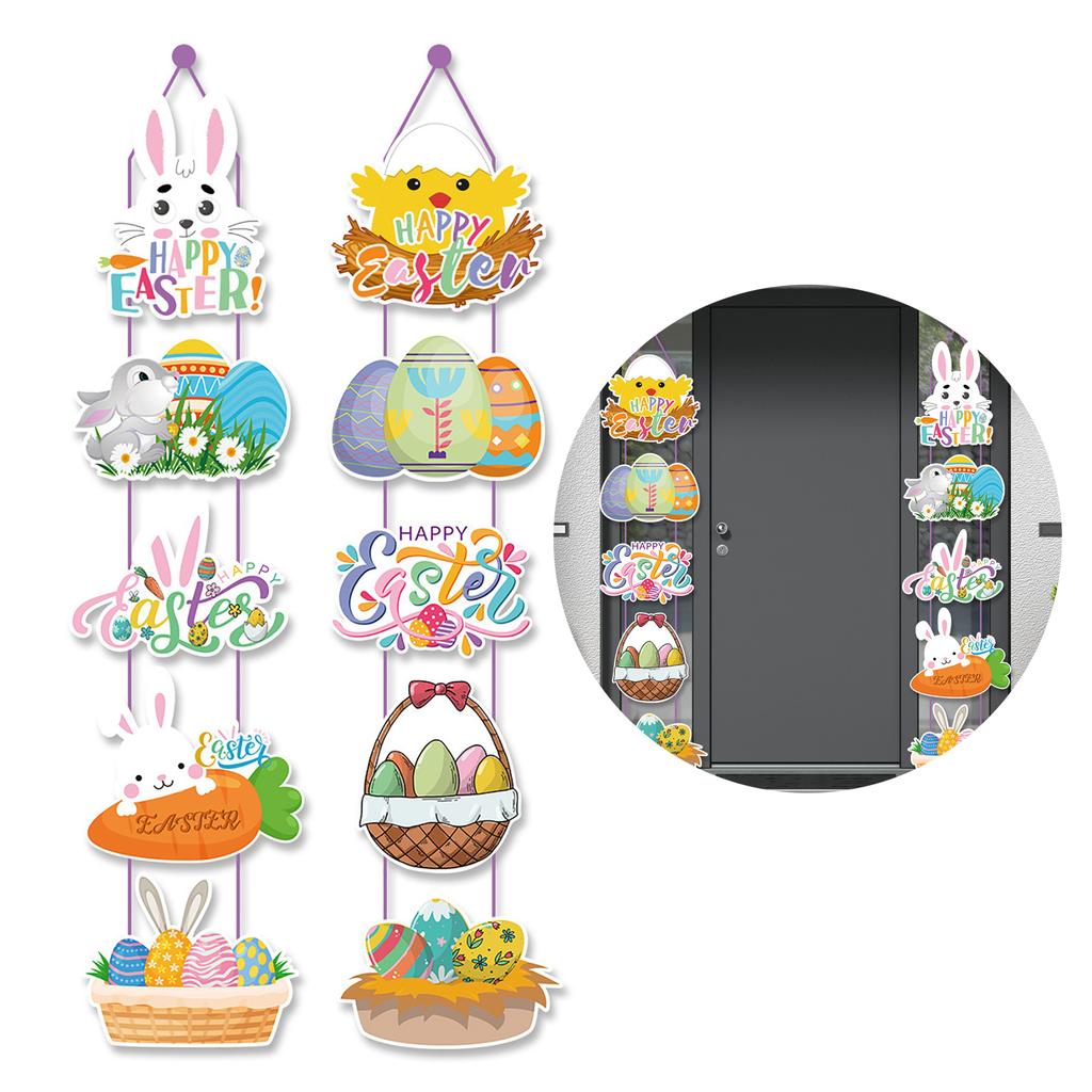 Easter Paper Door Hanging Pendant 2024 Home Party Cartoon Rabbit Eggs Door Hanger Decorative Plaque Signs Ornament Gift