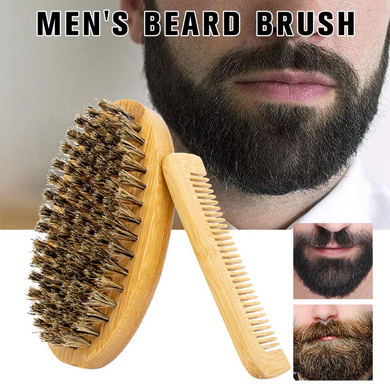 New Boar Bristle Beard Brush & Wood Comb Bamboo Wood Comb Set For Men Grooming Travel Bag Valentines Day