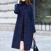 Lady Fall Winter Woolen Coat Turn-down Collar Single-breasted Loose Mid Length Thick Keep Warm Overcoat for Commuting Dating Travel
