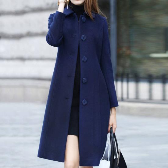 Lady Fall Winter Woolen Coat Turn-down Collar Single-breasted Loose Mid Length Thick Keep Warm Overcoat for Commuting Dating Travel