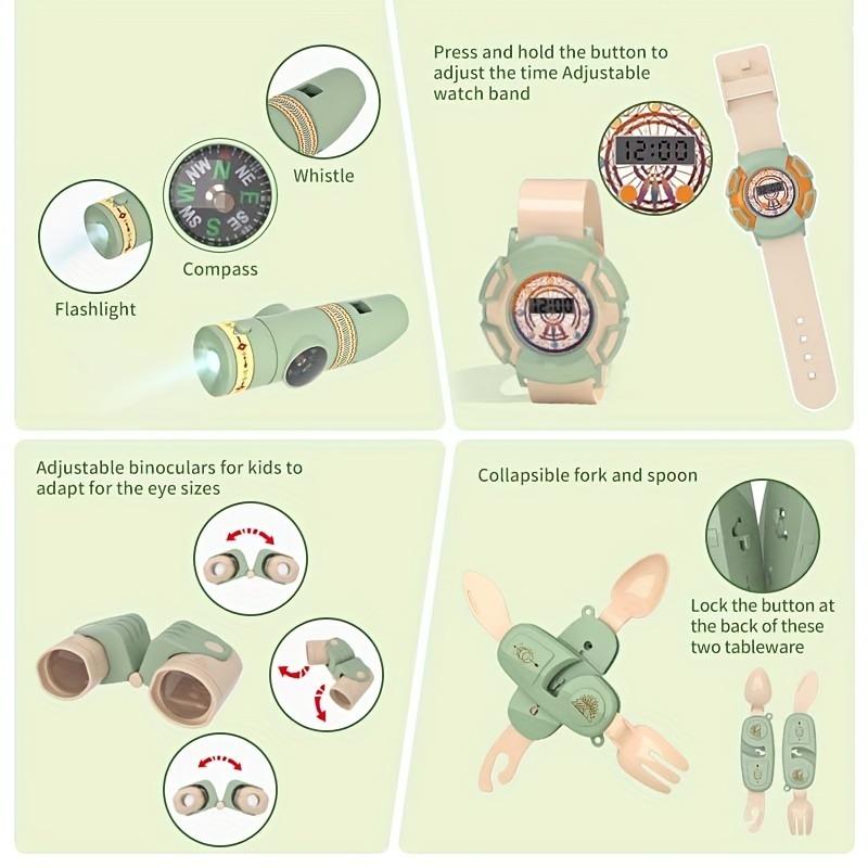 Детский набор для кемпинга Игрушка Набор юного исследователя Игры в воображении ДОПОЛНИТЕЛЬНО Палатка Костер Бинокль Часы Сумка Подарок на день рождения для мальчиков и девочек