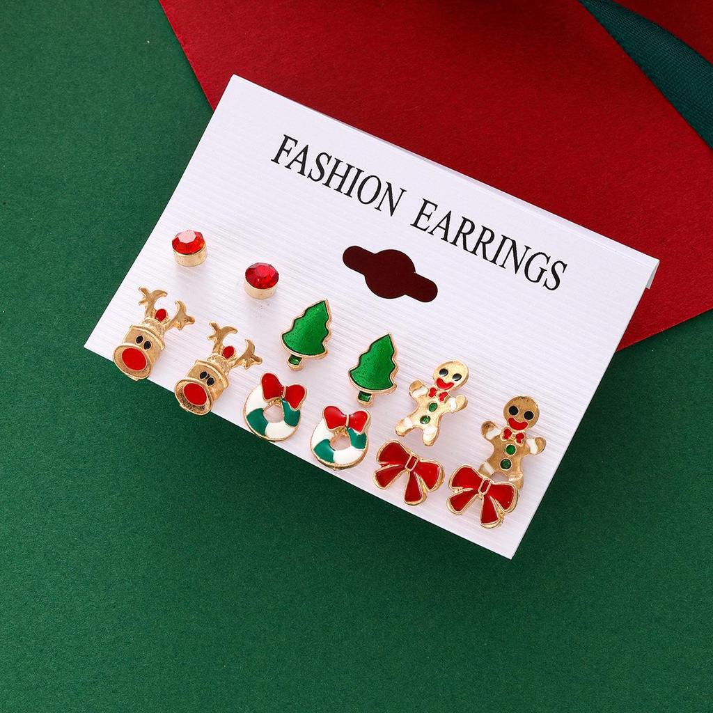 Christmas Snowflake & Bell Earrings Set - Cartoon Drip, Elk & Santa Designs