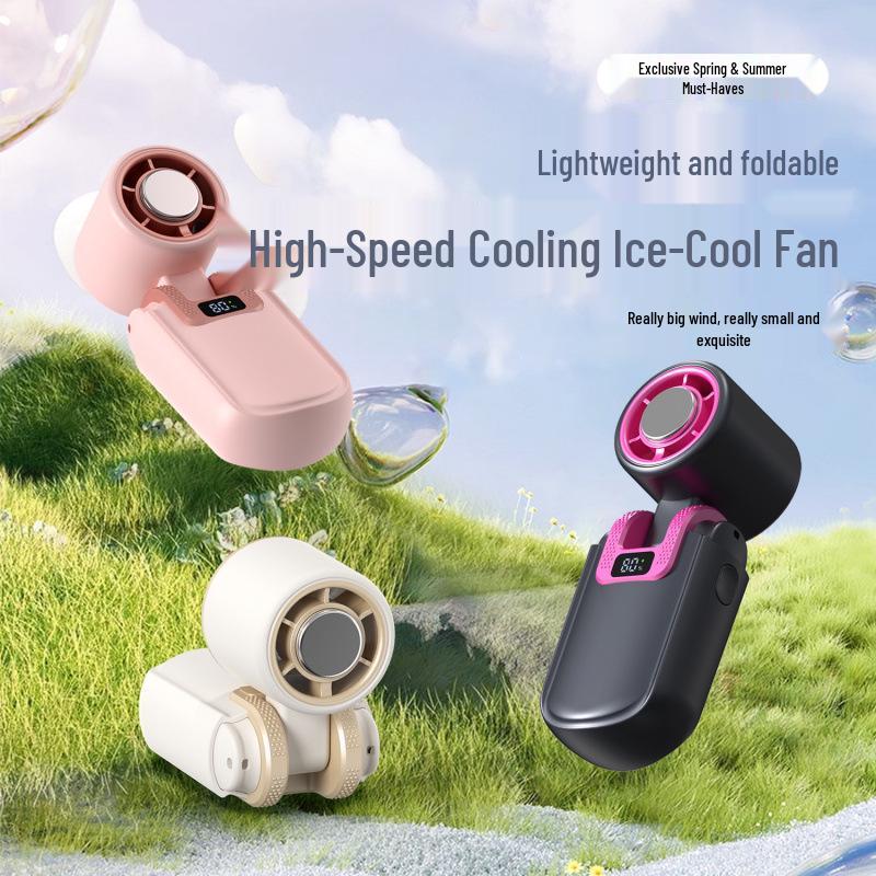 Compact High-Speed Handheld Cooling Fan with Ice Pack, Portable and Rechargeable, Foldable Design