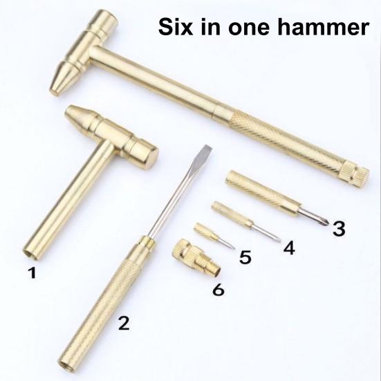 6-в-1 Маленький молоток с 3 головками отверток Компактный дизайн Портативный латунный молоток Отвертка Многофункциональный инструмент