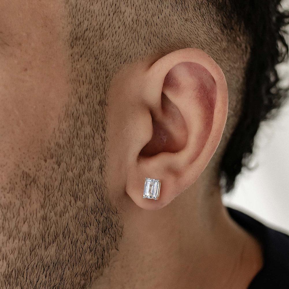 ODM Service Gloss Gold Plated S925 Silver Minimalist Assorted Sizes Emerald Studs Large Step Cut Rectangular Moissanite