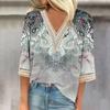 Женские повседневные свободные рубашки с кружевной отделкой и V-образным вырезом Топы с принтом Футболки Футболки