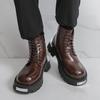 Men’s Retro Punk Thick Sole Platform Boots Cool Elevator Boots Black Brown Motorcycle Boots High Boots Plus Size