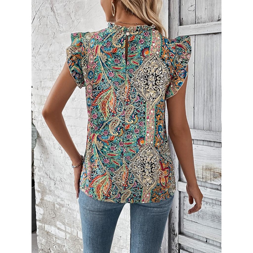 GMXIA Женские модные повседневные летние весенние однотонные блузки и рубашки без рукавов с круглым вырезом и принтом