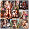 DIY Diamond Painting New 2024 Cross Stitch Girl and Dog Cat Mosaic Rhinestone Embroidery Kit Home Wall Decor Gift