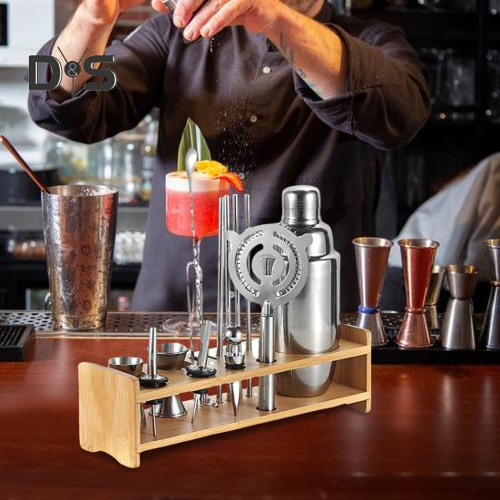 Держатель для набора барменских инструментов, держатель для набора шейкеров, большая вместимость, универсальная многоцелевая деревянная стойка для хранения барменских инструментов