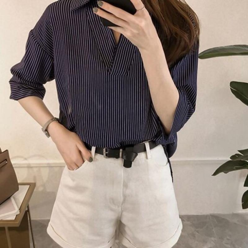 [Shop  ] Women S Delicate Fit Striped Collared blouSe Won Wbl Wa18feb