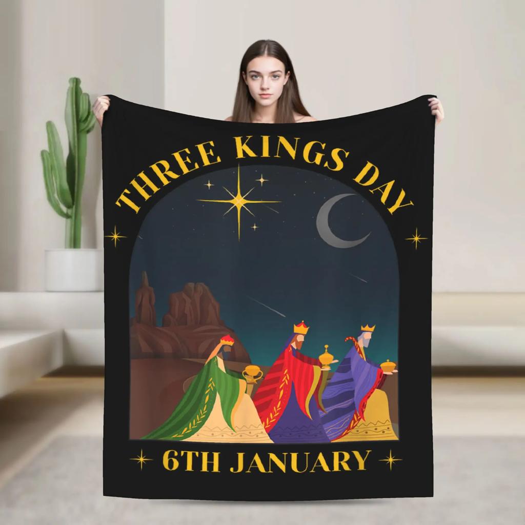 Puerto Rican Three Kings Flag Epiphany Blanket Reyes Magos Flannel Warm Throw for Chair Office Decoration