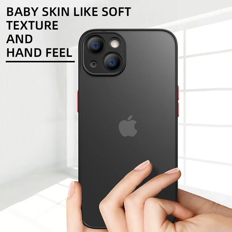 Роскошный ударопрочный тонкий матовый чехол для iPhone 16 15 14 Plus 13 12 11 Pro Max Plus Силиконовый бампер Прозрачная жесткая крышка Capa funda