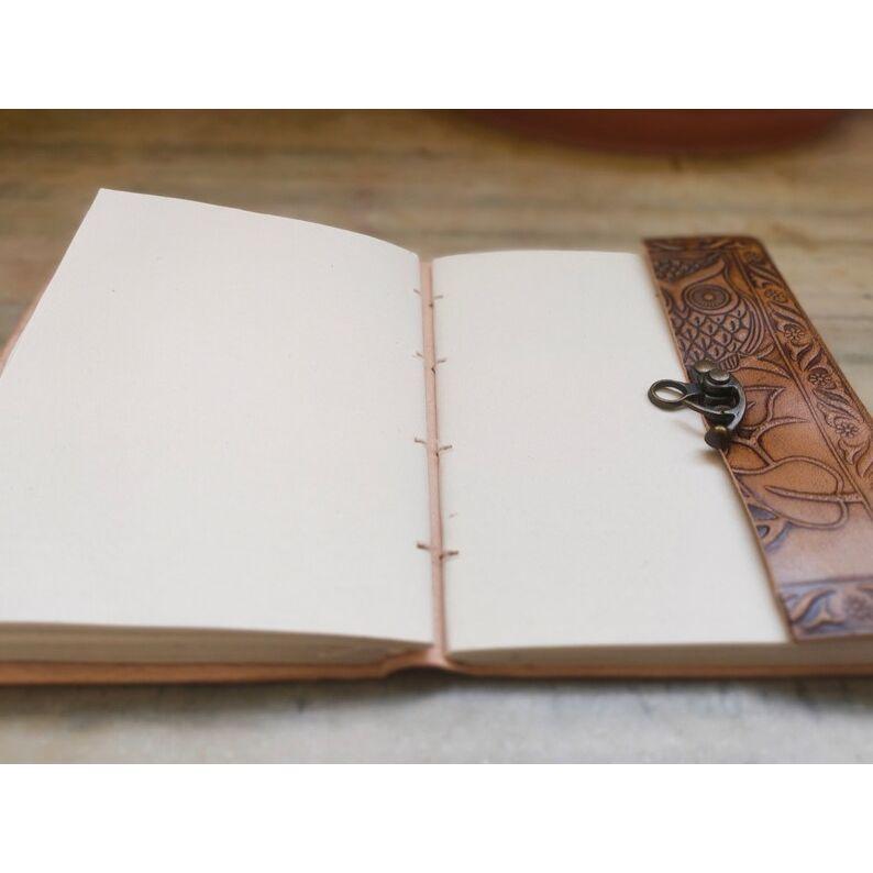 Журнал в кожаном переплете с тиснением совы и замком, кожаный блокнот ручной работы Журнал без подкладки Дневник путешествий Журнал среднего размера с замком Необычный дневник