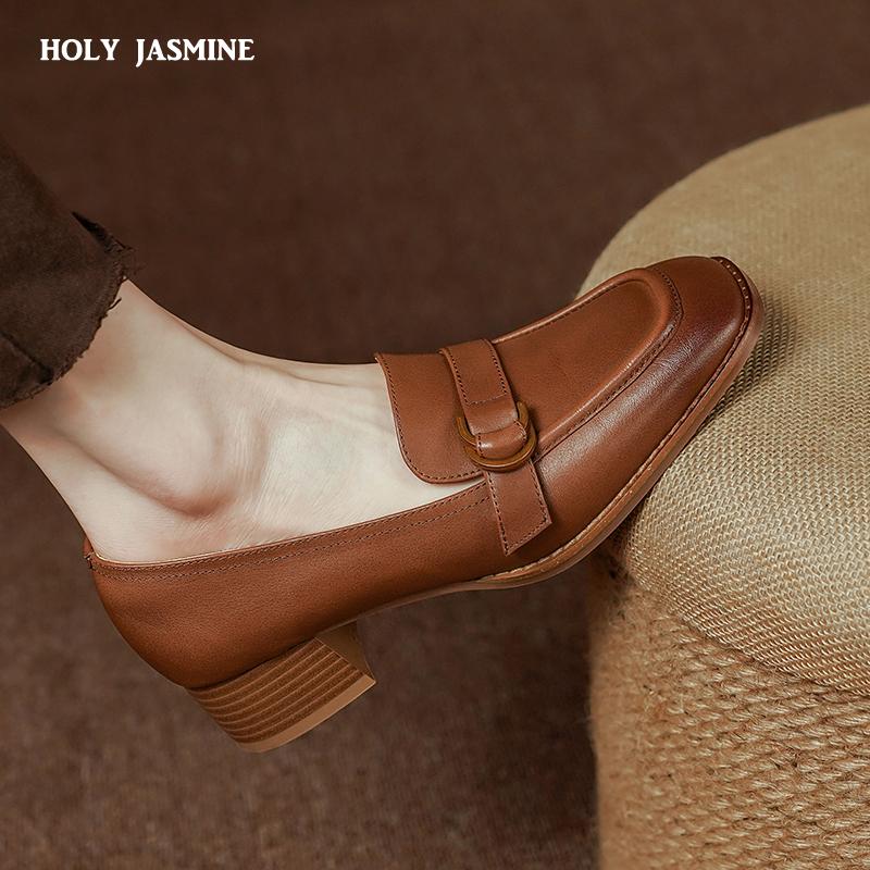 2024 Весна Лето Новые Рабочие Повседневные Женские Туфли Классические Туфли На Среднем Каблуке Высокого Качества Из Натуральной Кожи Женские Лаконичные Туфли В Ретро Стиле