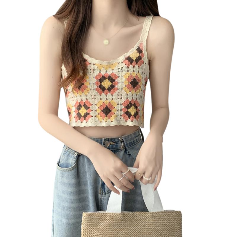Модный бохо-стиль сексуальный вышитый крючком цветочный топ вязаный слинг пляжный бикини бюстгальтер жилет