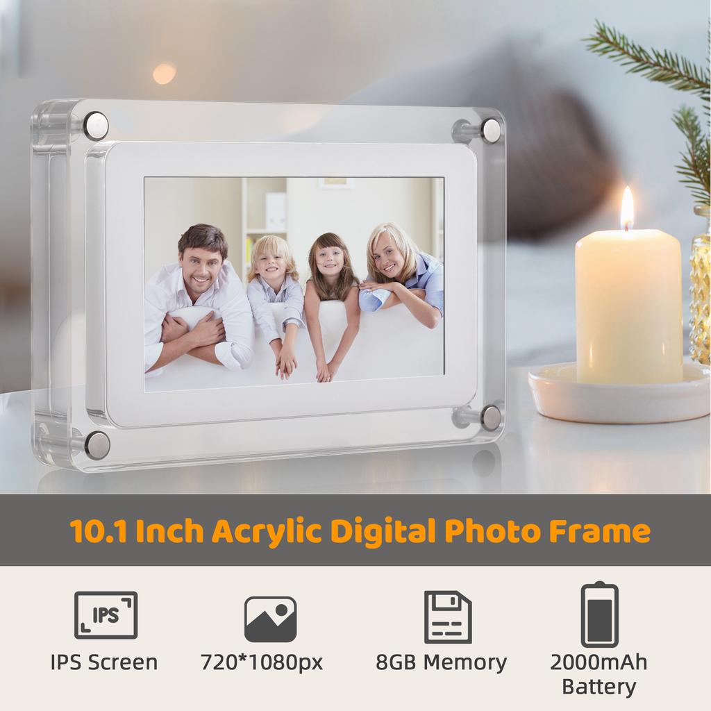 10,1-дюймовая акриловая цифровая фоторамка Wi-Fi Цифровая фоторамка Фото/Музыка/Видеоплеер Авто