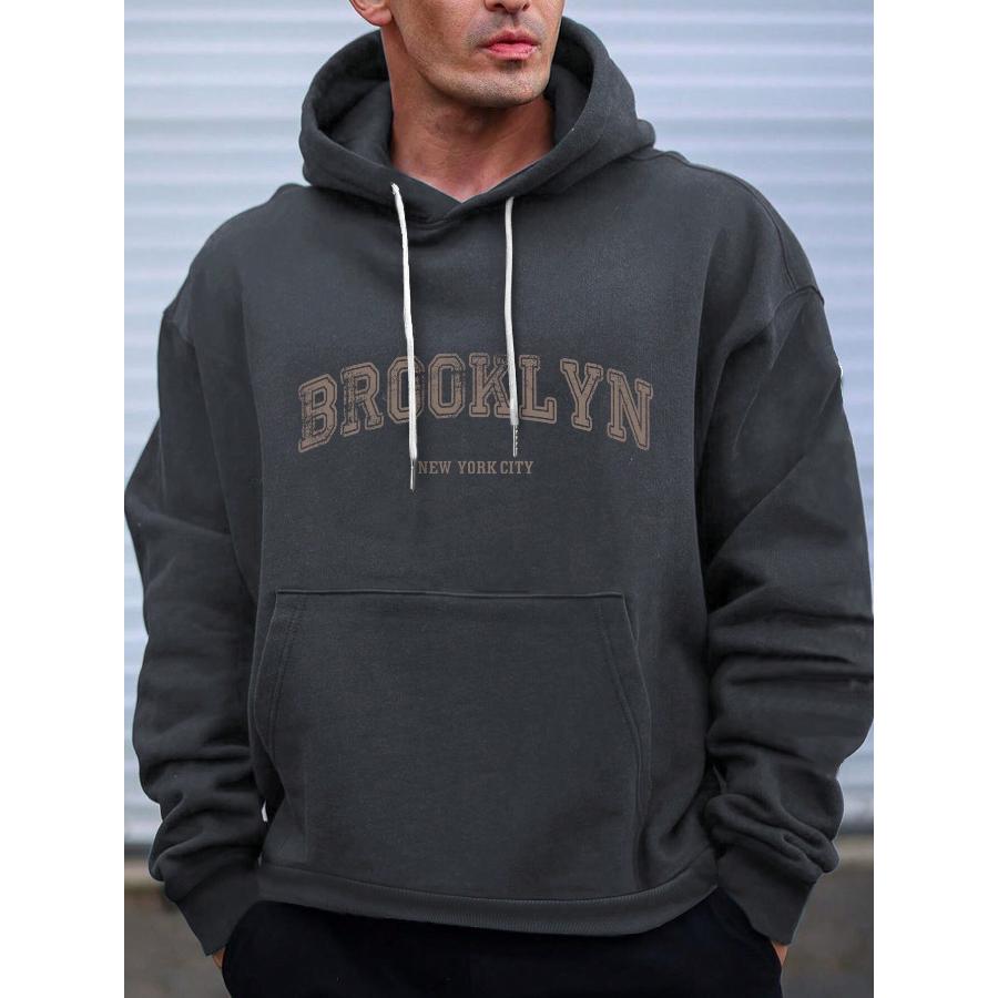 Мужская толстовка с капюшоном и карманом-кенгуру с графическим принтом и завязками на резинке