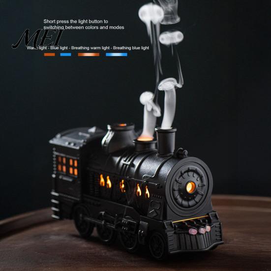 Sleep Aid Humidifier for Bedroom 300ml Vintage Train Aroma Diffuser, Steam Locomotive with Remote & LED Christmas Gift Women Light, 2 Mist Modes Timer