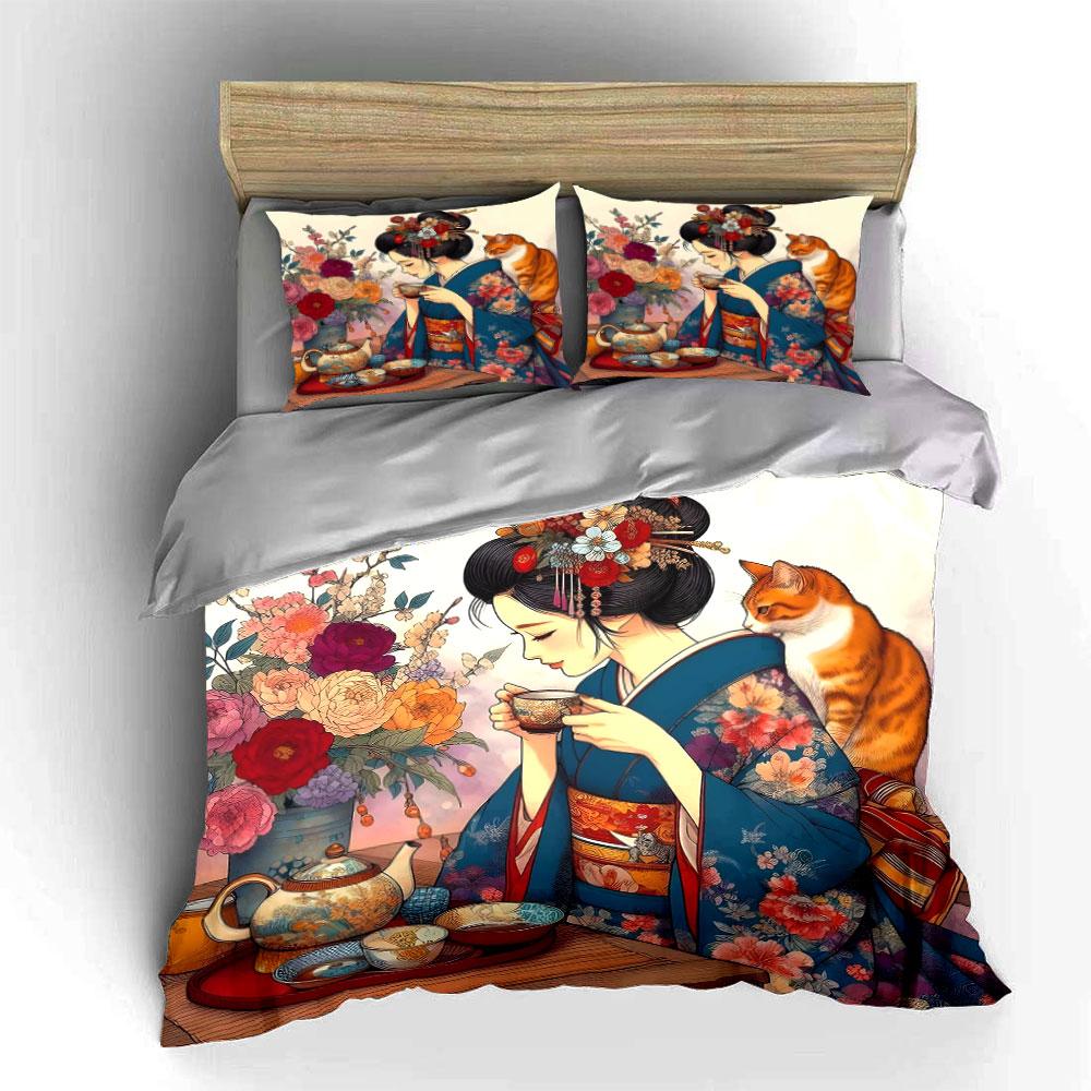 Graceful tea blossom harmony. Bedding sets Duvet covers Pillowcases(1* Duvet Cover 2* Pillowcases without duvet insert)