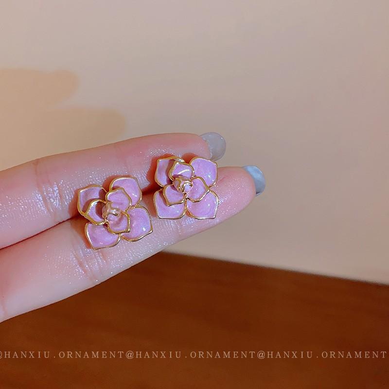 Фиолетовые эмалевые серьги-гвоздики с масляными цветами для женщин, элегантные серьги с цветущими цветами гардении, свадебная вечеринка, сладкий подарок на ювелирные изделия