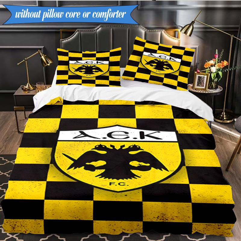 3PCS AEK AthensGolden And Black Crest Bedding Set 2D Printing (Includes 1 Duvet Cover + 2 Pillowcases Coreless), Bedroom decor,Fan gift