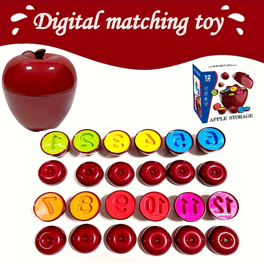 Apple Digital Matching Toy Set of 12 Pieces, Children's Early Education and Enlightenment Toys, Cultivating Fine Motor Skills