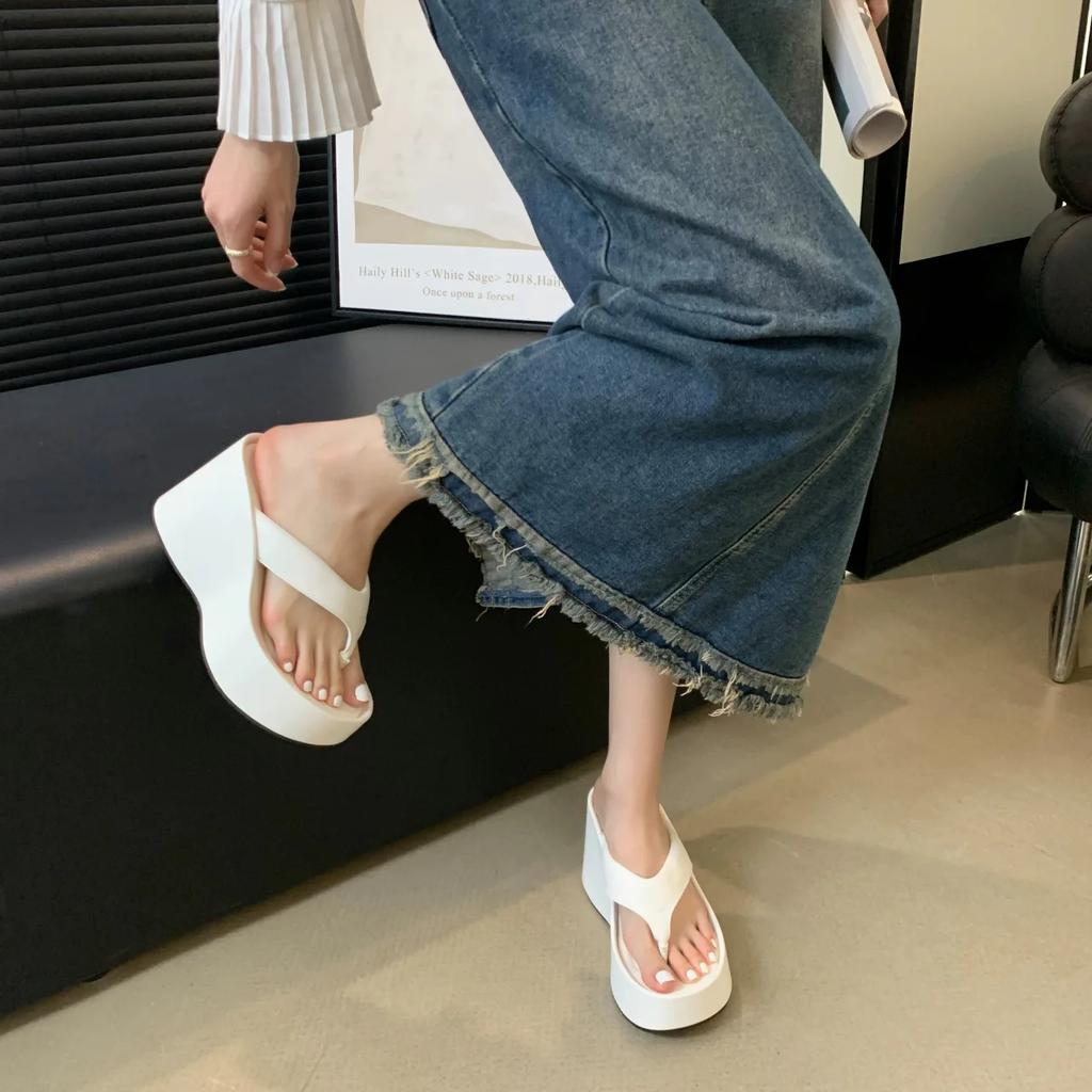 Fashion Women's Clip Toe Super High Heel Wedge Flip Flops New 2024 Summer Chunky Platform Beach Sandals Woman Thick Sole Slippers Slides