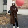Зимнее Толстое Длинное Пальто Свободного Кроя из Норки со Стойкой Воротником Женская Повседневная Верхняя Одежда
