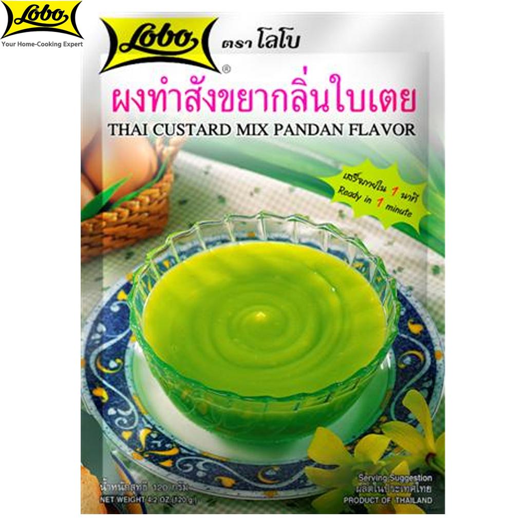 Lobo Thai Custard Mix Pandan Flavour, Easy To Prepare. Just Add Boiling Water / No Preservatives Added/ Makes 3-4 Servings, Thai Dessert, 120 G