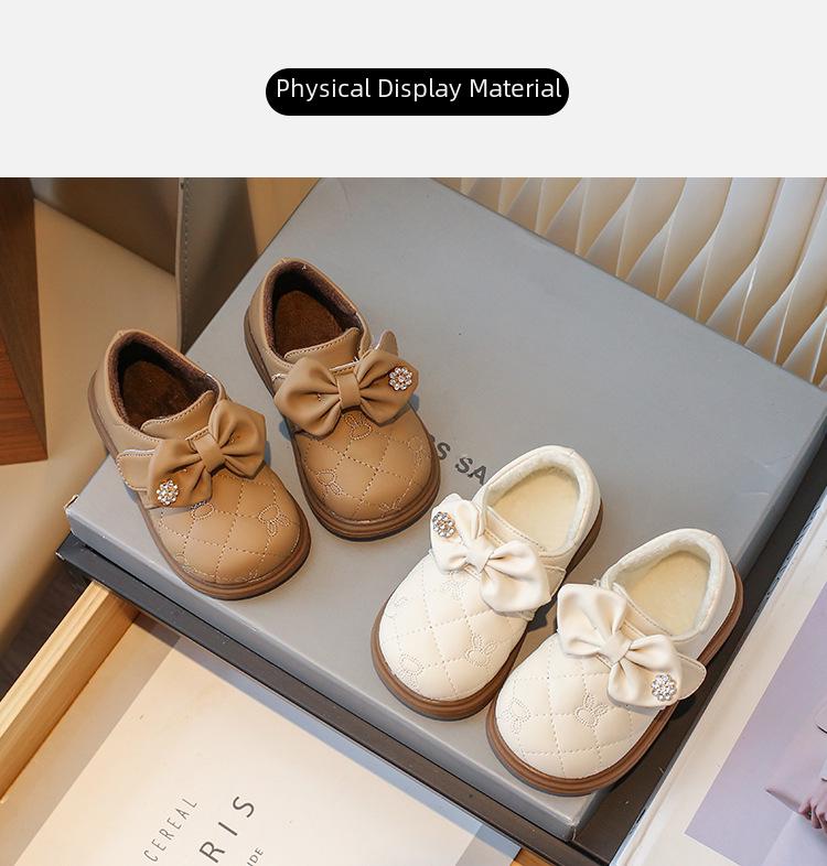 Туфли-принцессы из бархата с бантом для девочек – Кожаная подошва с мягкой подошвой для осени и зимы