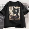 Смешная футболка с кошкой и раменом, графическая футболка, японская кавайная аниме-кошка, графические футболки для мужчин и женщин, повседневная футболка с коротким рукавом