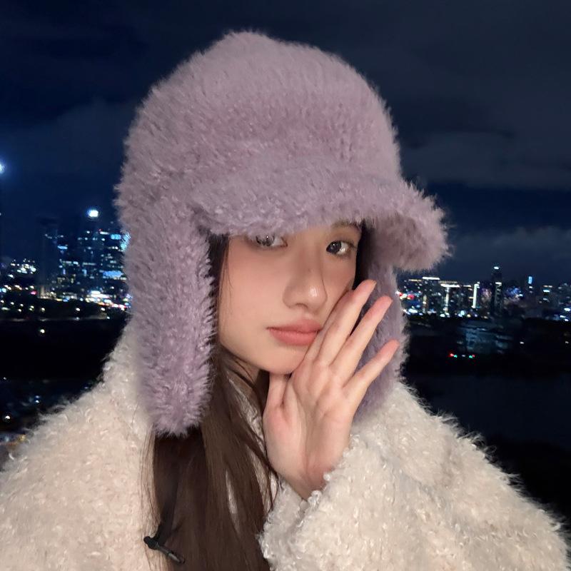 Зимняя шапка женская утолщенная теплая лыжная шапка с защитой ушей, шапка-ушанка с козырьком, модная однотонная плюшевая шапка