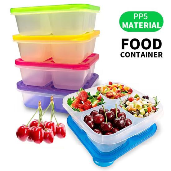 4-Compartment Lunch Box BPA-Free Stackable Food Containers Reusable Meal Prep Storage Food-Grade Microwave Safe Box for Home School Picnic Portion