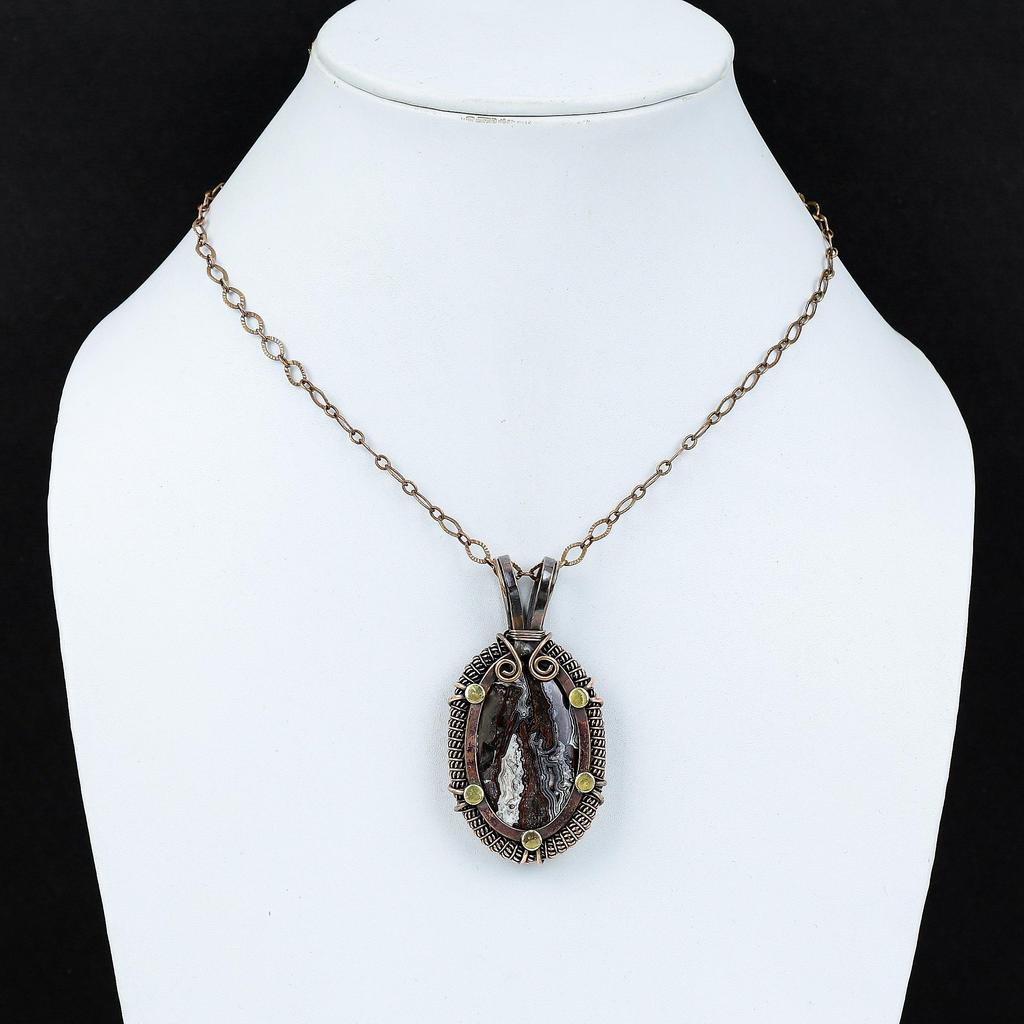 Сумасшедший кружевной агат, драгоценный камень, чистая медная проволока, обернутая подвеской ручной работы, ювелирные изделия