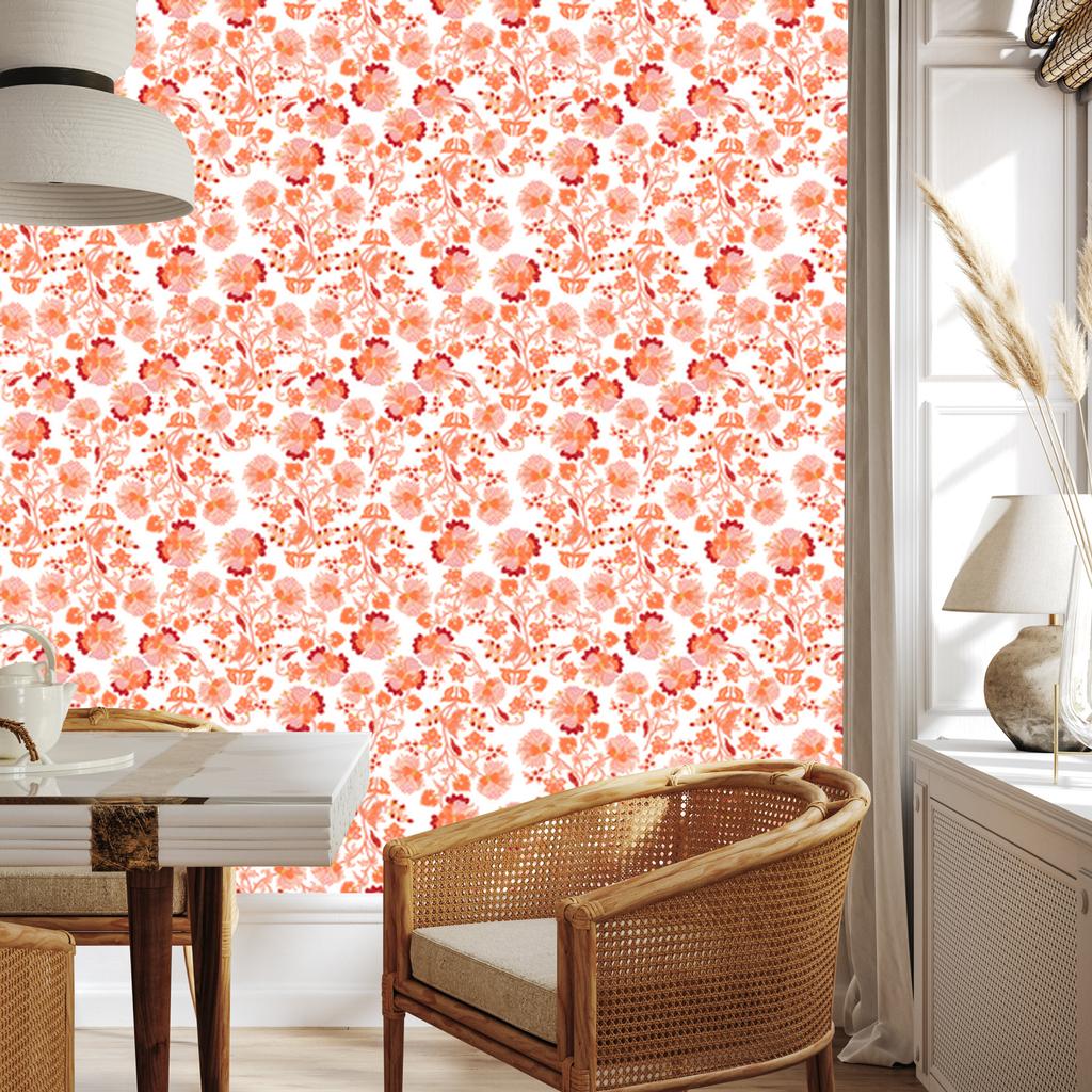 Peach and Coral Flowers Wallpaper for Living Room and Bedroom 50x1000