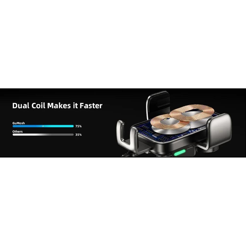 15W Car Phone Holder Wireless Car Charger Dual Coil Dash Vent Windshield Auto Clamping Charging Phone Holders for iPhone S24/S23