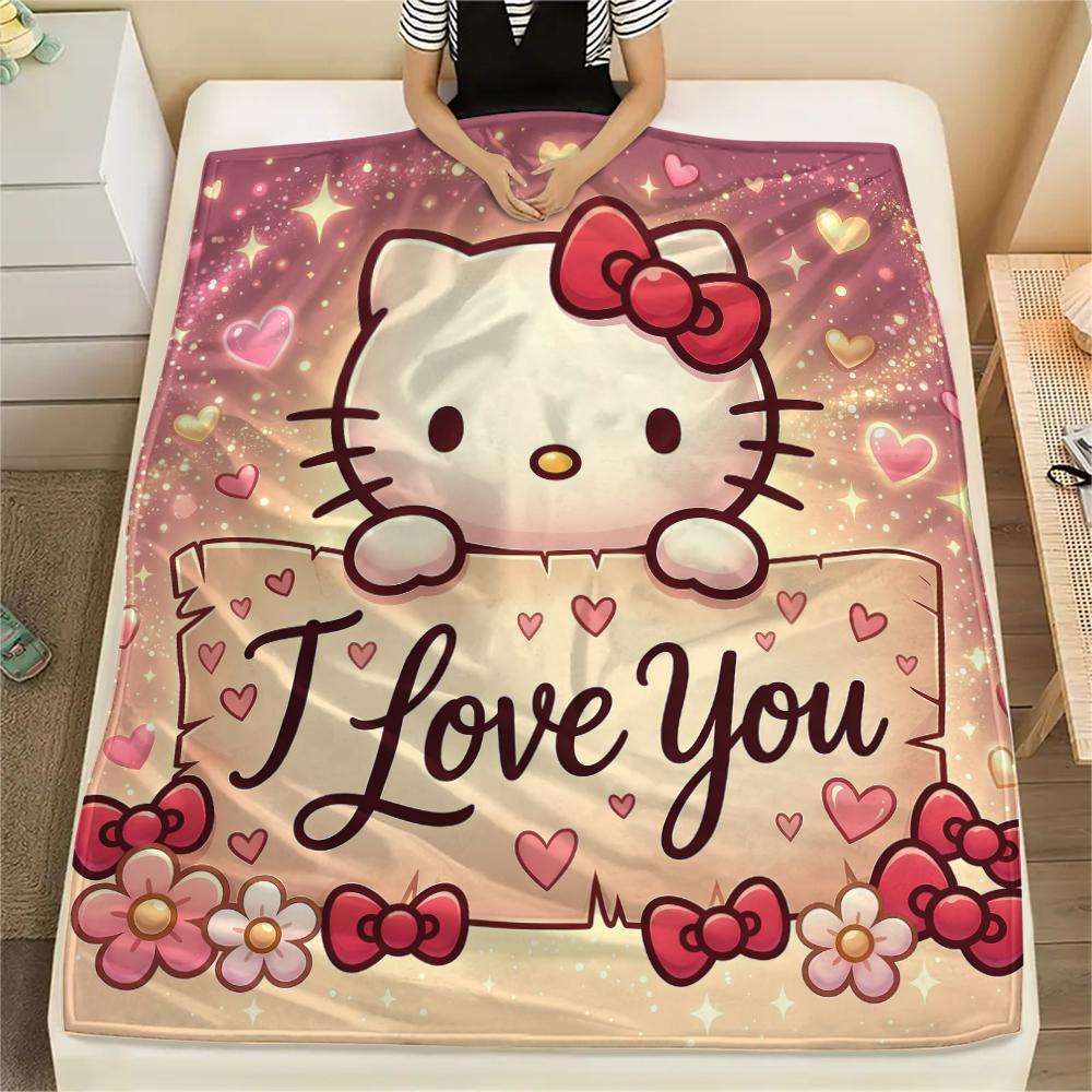 1 шт. Фланелевое одеяло с милым принтом Hello Kitty, Высокое качество, Для всех сезонов, Декор для дома, Тепло и уют, Идеально для рождественских подарков