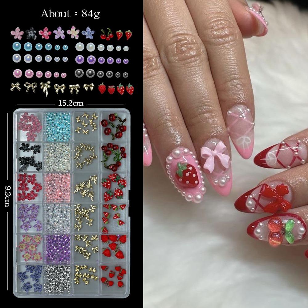 Bowknot Flower 3D Acrylic Nail Charms Sweet DIY Manicure Tools Nail Parts Kits for Nail Art
