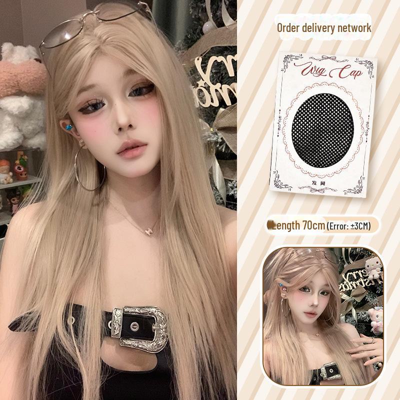 Длинный прямой парик серо-золотистого цвета в стиле Лолита — корейский стиль для повседневной носки