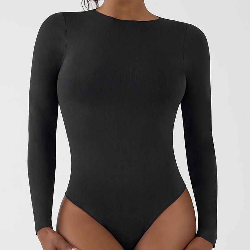 Бесшовный боди для йоги с длинными рукавами и V-образным вырезом в области промежности, с высокой эластичностью