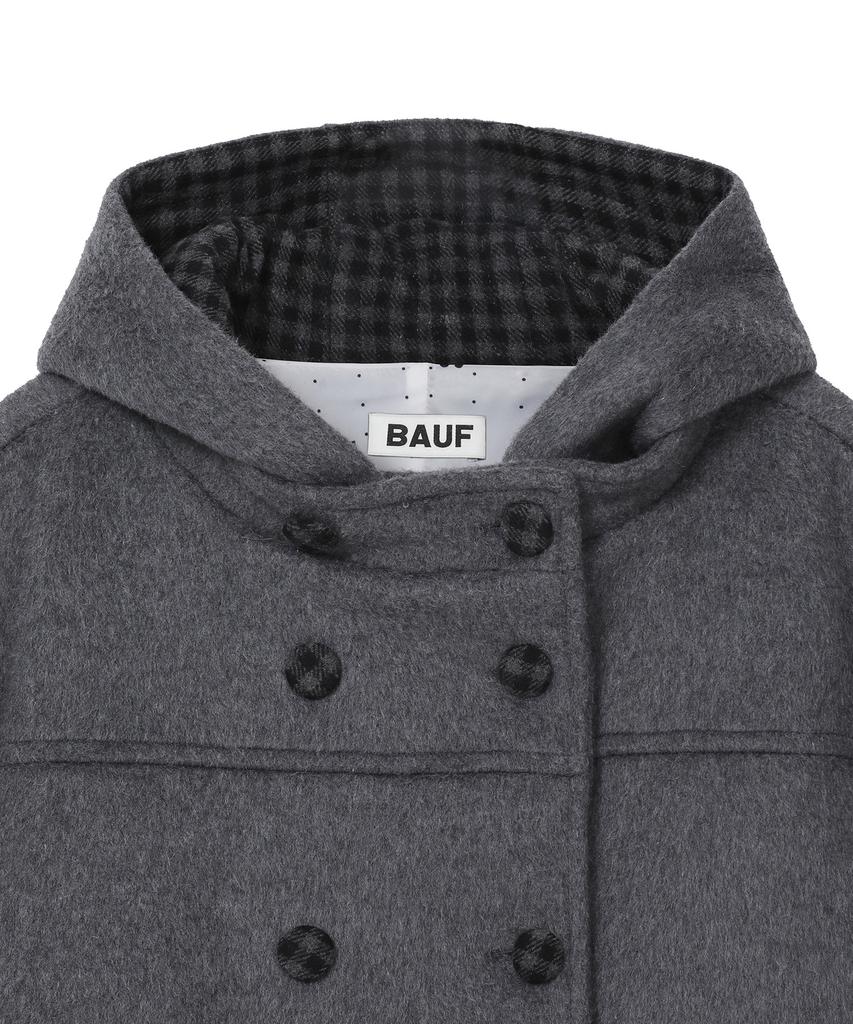 BAUF Check Double Button Half Coat [Grey]